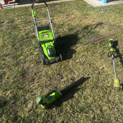 Greenworks 40V Lawn Tool Set – Mower, Trimmer, Blower, 2 Batteries + Charger