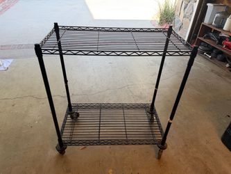2-Tier Black Wire Shelving Cart on Wheels