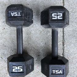 Pair of 25 Lb Steel Dumbbells 