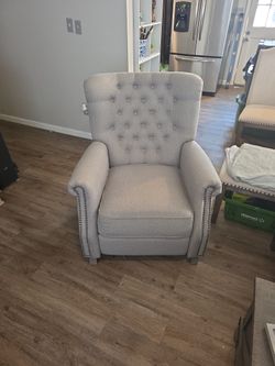 Grey Recliner, Nailhead Trim