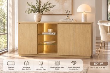 Side board Cabinet with lights and glass shelf