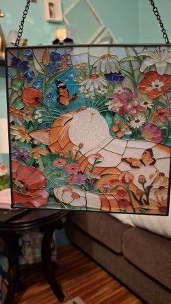 8" orange tabby stained glass