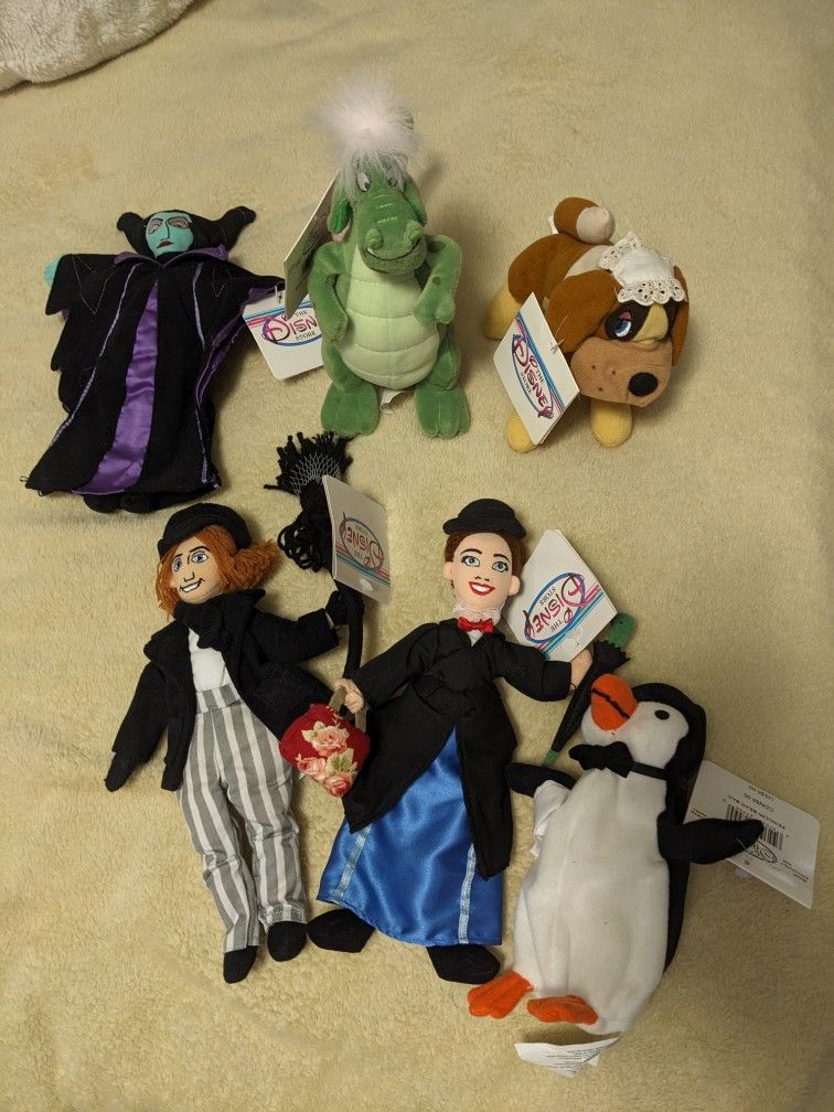 Disney Store Plush With Tags Collection Nana Mary Poppins Penguin  Maleficent Pete the Dragon