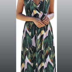 Brand New Size (Medium) Womens Summer Maxi Dress V Neck Floral Adjustable Spaghetti Strap Dress