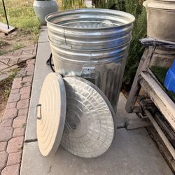 2 trash can with lid, 31 Gallon Galvanized Steel Trash Can