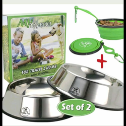 Dog bowls and foldable green bowl