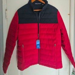 Men's Nautica Reversible Quilted Puffer Jacket Active Stretch Color block Size L