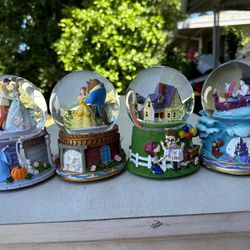 Disney Snow Globes (4) Cinderella, Beauty And Beast, Love Story And Mermaid