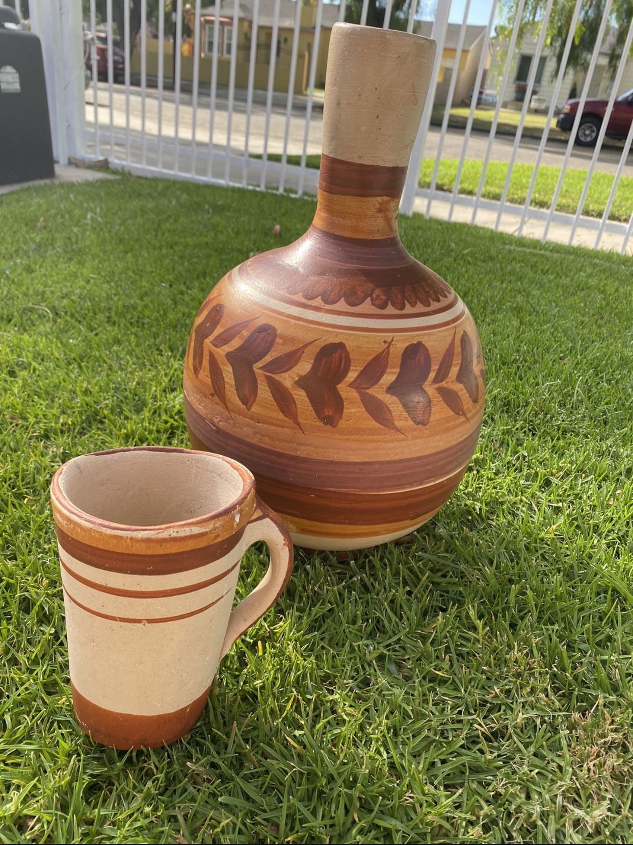 Brand New Red Clay Mexican Bottle Cantarito Terracotta Botellón 2 Liters With Cup Lead Free
