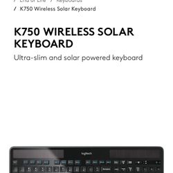 K750 WIRELESS SOLAR KEYBOARD Ultra-slim and solar powered keyboard 