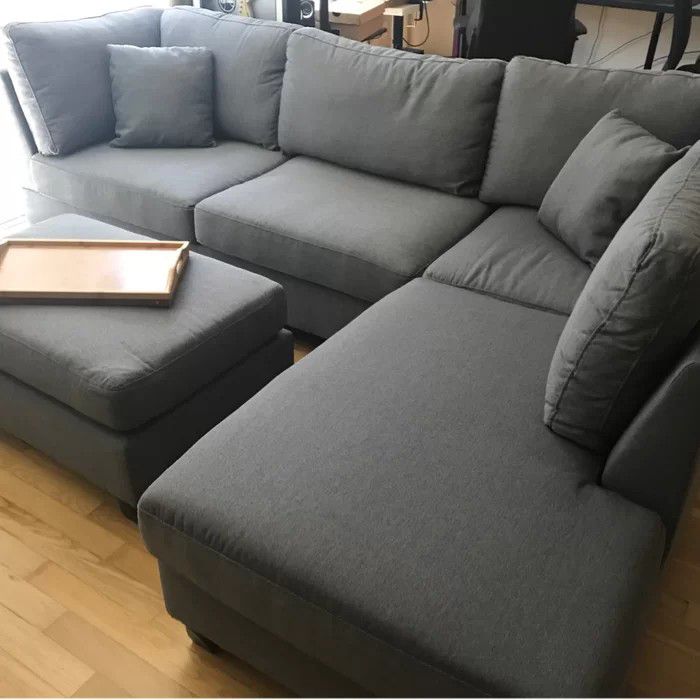 Brand New Grey Linen Sectional Sofa +Ottoman (New In Box) 