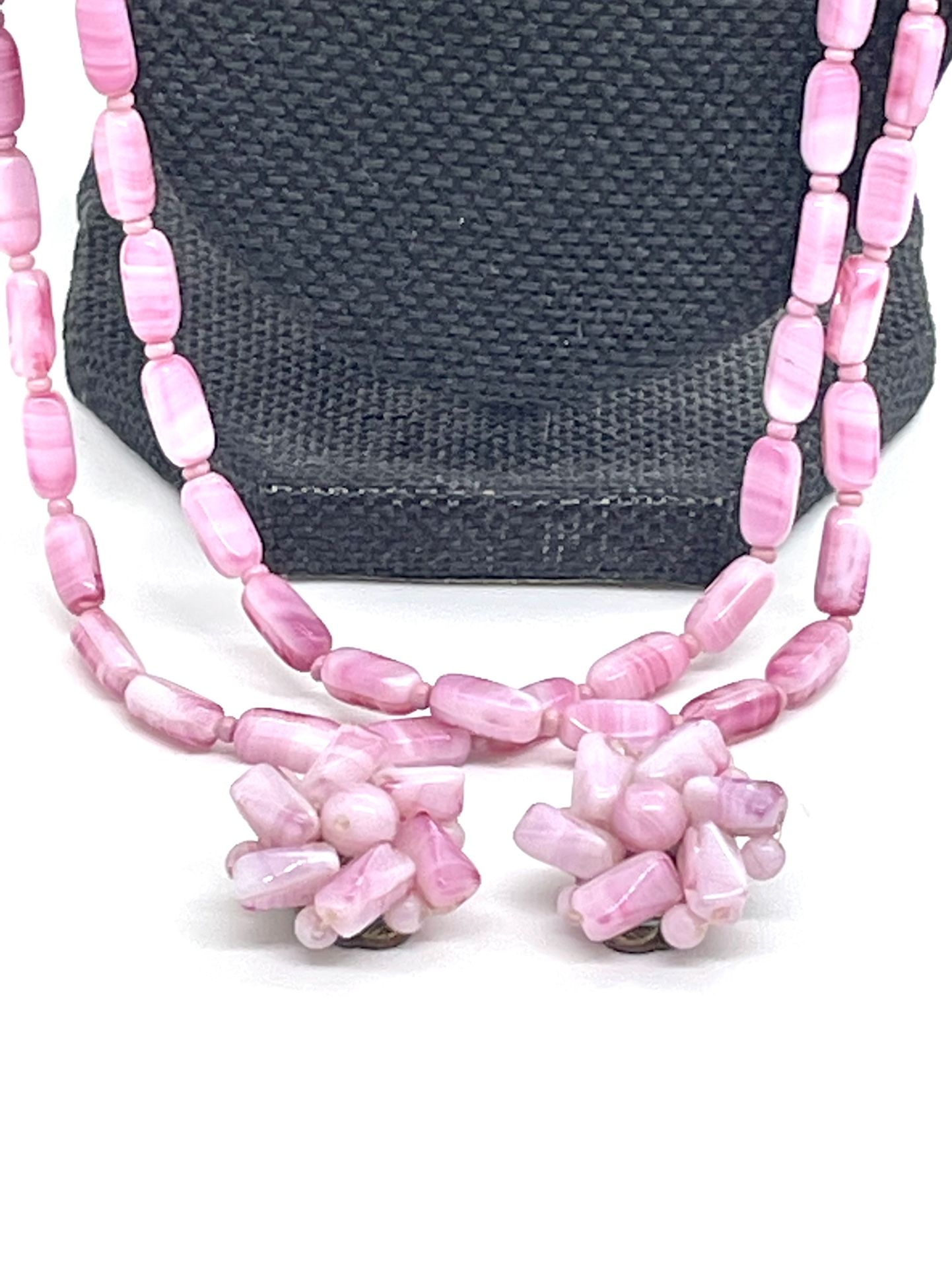 Vintage Pink Glass Necklace & Earrings 