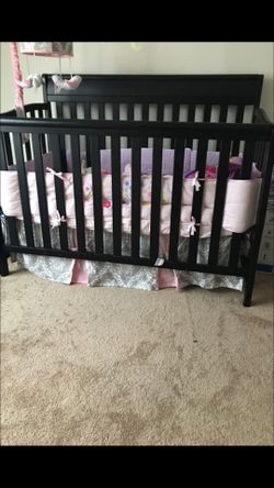 Black Baby Crib with mattress and Changing Table