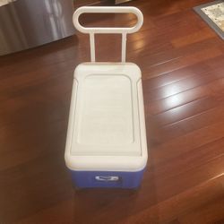 Blue Cooler with Handle and Wheels
