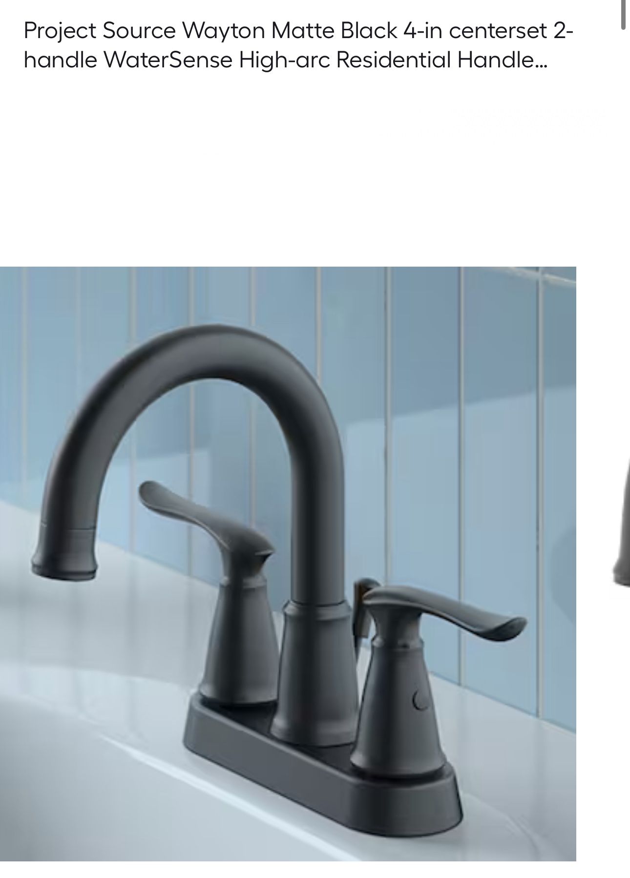 Project Source Wayton Matte Black 4-in centerset 2-handle WaterSense High-arc Residential Handle Bat