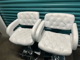 3 Set White Leather Chairs