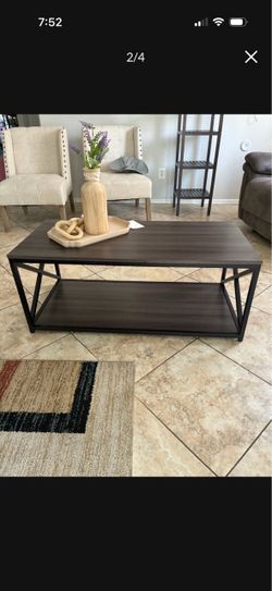 Coffee table dark brown metal wood