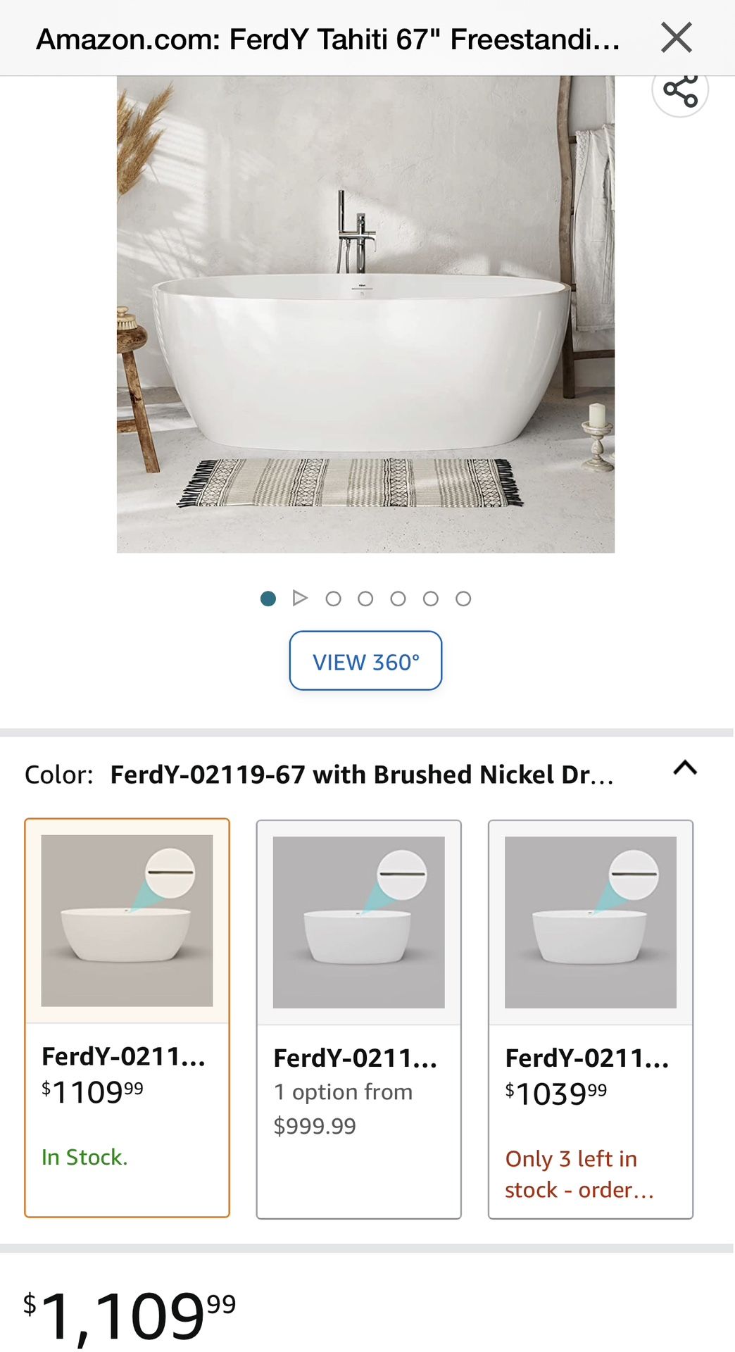 Bathtub Ferdy 67” Inch Freestanding Tub