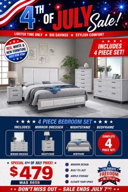 4 piece queen set bed frame, dresser, mirror, nightstand