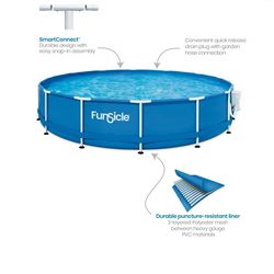 Funsicle 14ft Activity Above Ground Metal Frame Swimming
Pool, Includes SkimmerPlus Pump, Round, Age