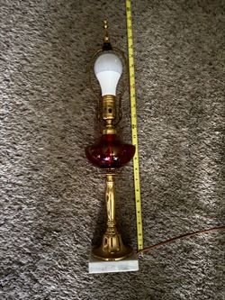 Antique Vintage Bohemian Glass Cranberry Red Glass Lamp Marble Base