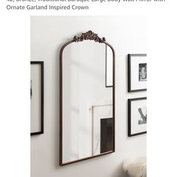 Kate and Laurel Arendahl Glam Arched Tall Panel Mirror, 24 x 42, Bronze, Traditional Baroque Large Body Wall Mirror with Ornate Garland Inspired Crown