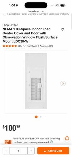 Shop Leviton NEMA 1 30-Space Indoor Load Center Cover and Door with Observation Window Flush/Surface Mount LDC30-W