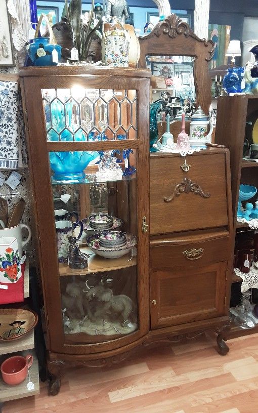 Honey Oak Curio Cabinet-Located In Shelton