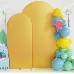 Wokceer Wedding Arch Backdrop Cover 7.2FT, 6FT Set of 2 Spandex Fitted Gold Arch Covers for Round Top Chiara Arch Backdrop Stands Cover for Birthday P