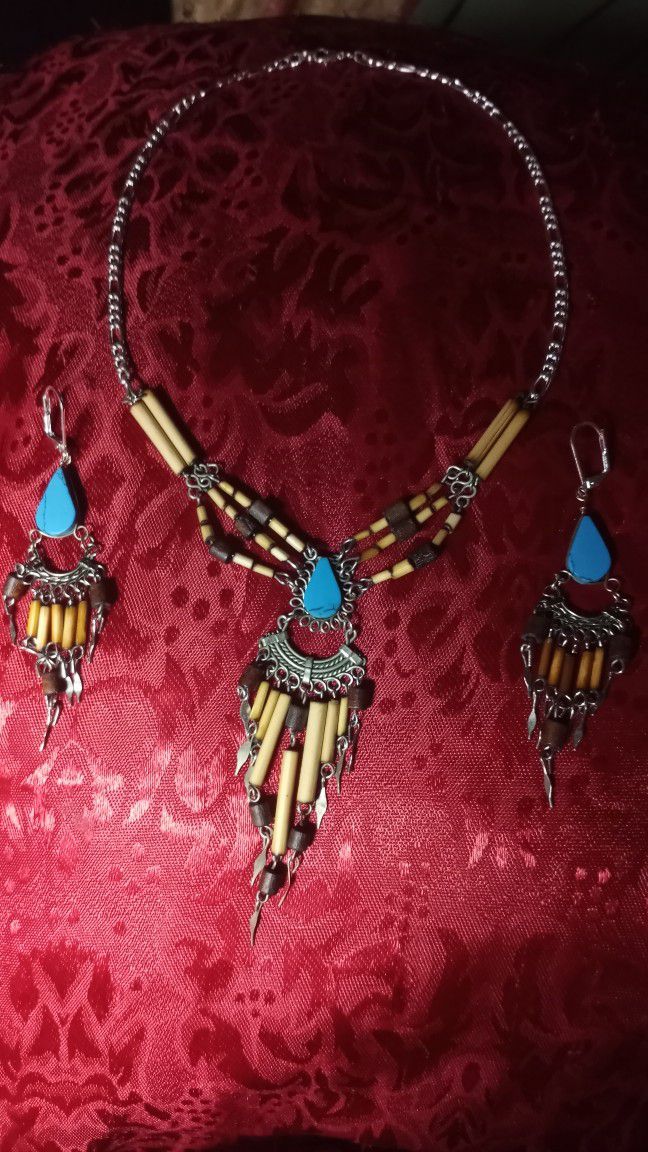 Turquoise Necklace N Earrings Set