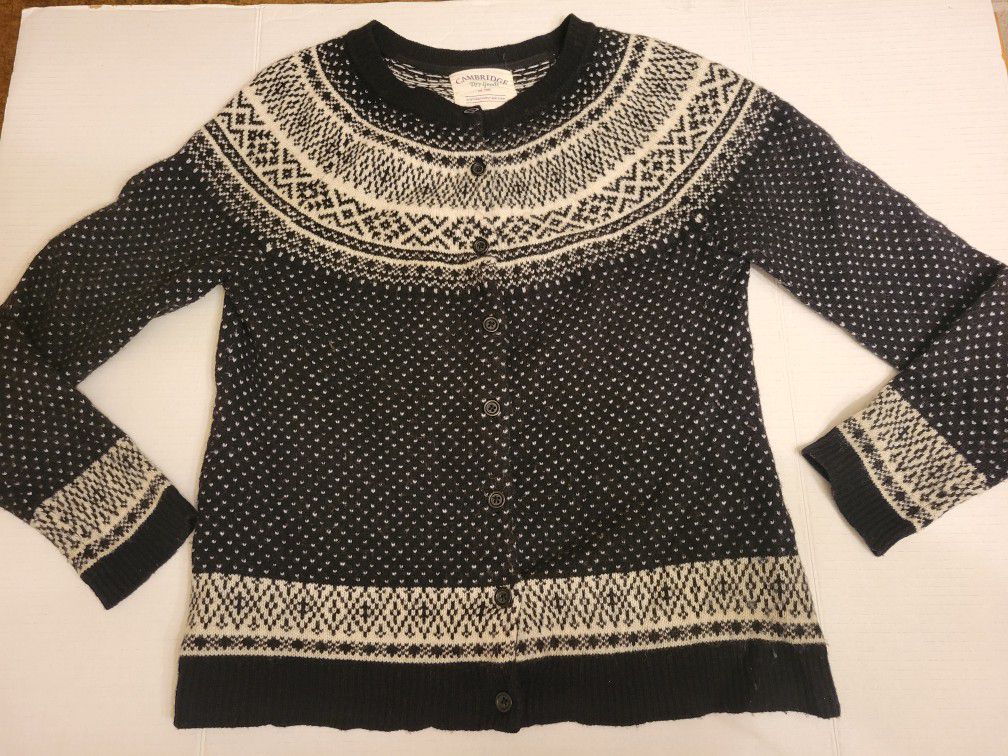 Vtg Cambridge Lambs Wool Blend Button Up Cardigan Sweater Fair Isle Women’s Sz M