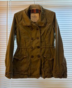 Hollister Coat Women’s Green Jacket Plaid Lined Military Style Casual