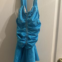 Turquoise Figure Skating Dress With Rhinestones