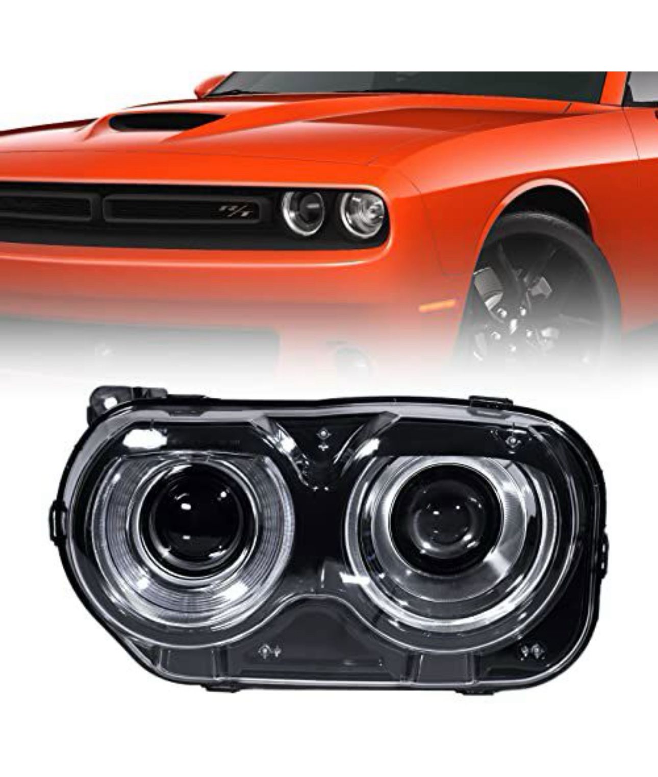 VLINCAR Headlight Assembly Compatible with Dodge Challenger [ Halogen Model ] 2015 2016 2017 2018 2019 2020 2021 