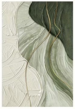 2D Flat Modern Green Abstract Nature Design In Black Frame with White Mat. 24x36