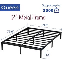 12” Queen Size Metal Platform Bed Frame- Mattress Not Included
