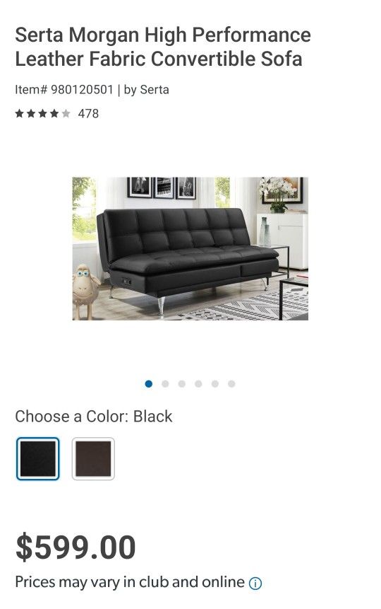 Serta Morgan High Performance Leather Fabric Convertible Sofa