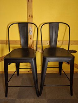 Set of 2 Black Metal Counter Stools