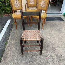Antique Ladder Back Chair With Weaved Seat