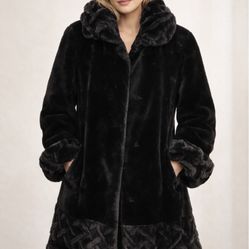 Radzoli Black Faux Fur Swing Coat - Mid-Length, Plush Winter Coat