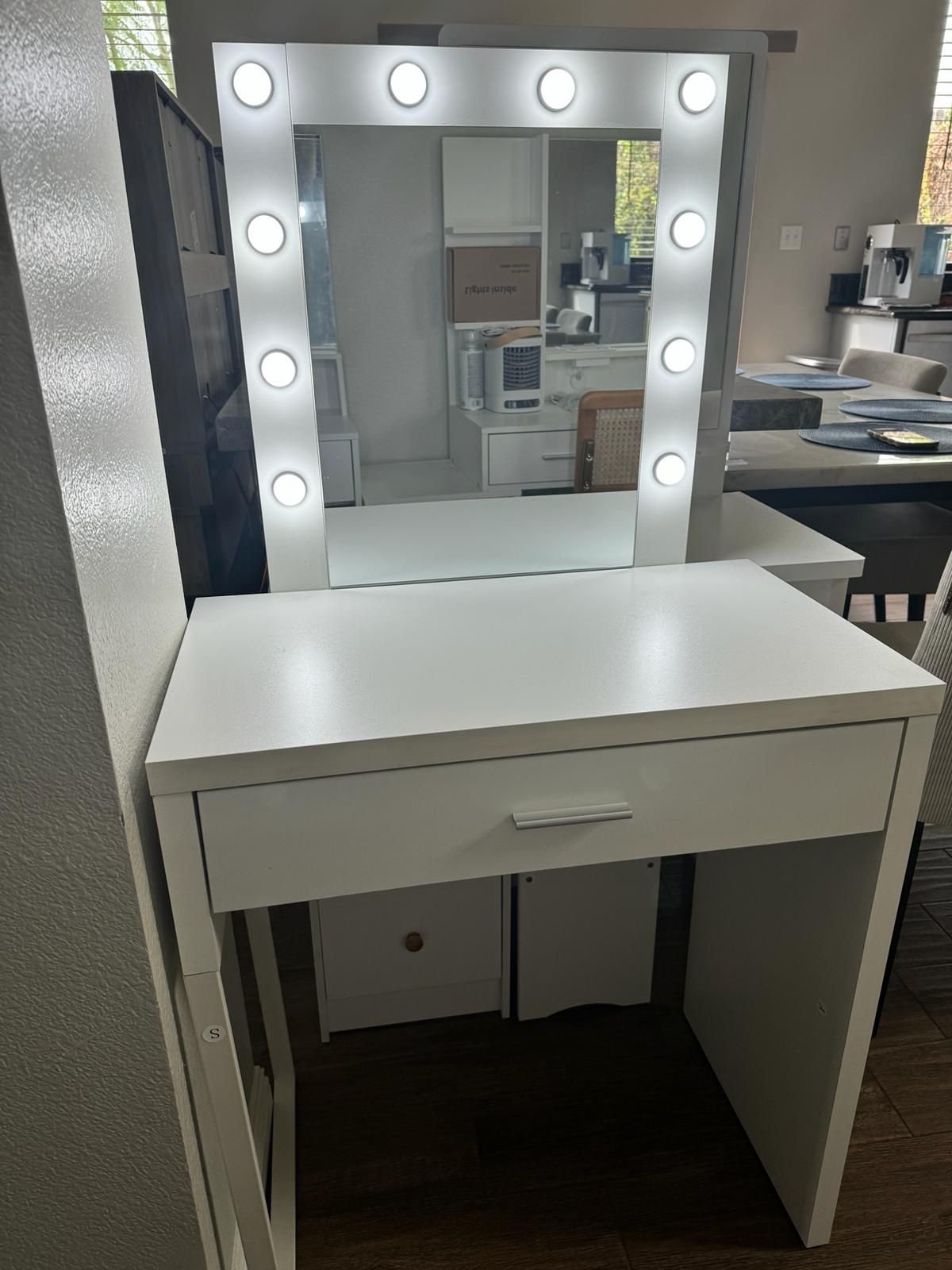 White Vanity With LED Lights Assembled