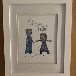 Watercolor Disney Prints, Framed, Anna/Elsa, Cinderella, Peter Pan, Magic Kingdom 