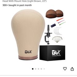 GEX Cork Canvas Block Head Mannequin Head Wig Display Styling Head With Mount Hole (Light Brown, 22")