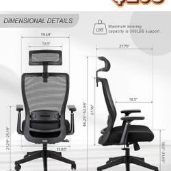 😀 High Back Office Mesh Chair with Lumbar Support, Black, 300 lbs Weight Capacity, Adjustable Headrest and 3D Armrest