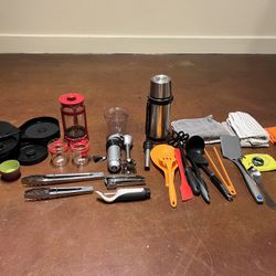 French Press, Immersion Blender, Margarita Salt Rim, Assorted Kitchen Tools