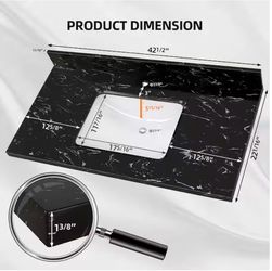 Fyui 42 in. W x 22 in. D Engineered Stone Vanity Top Rectangular Single Sink White Sink Bathroom Vanity Top in Black