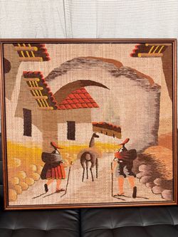 Gran Tapiz Peruano de Lana Años 70 Enmarcado (1.3 x 1.3 metros)