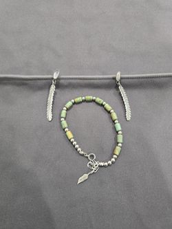 925 Silver Native Mother Of Pearl Feather Earings And Bracelet Set