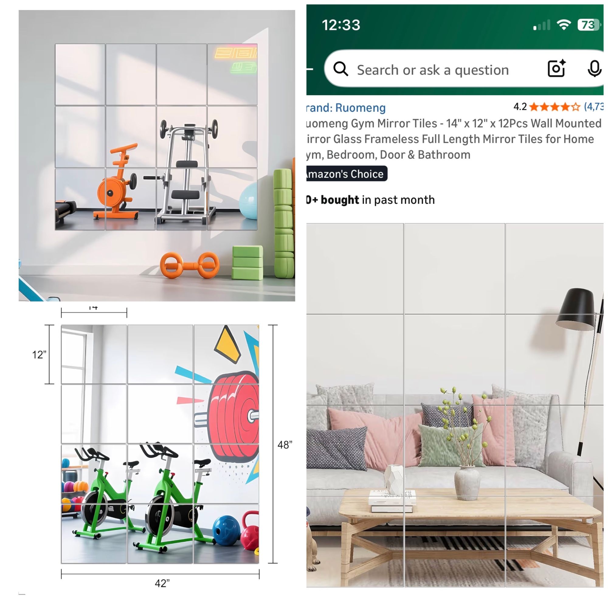 Gym Mirrors14x12” (12 Of Them)