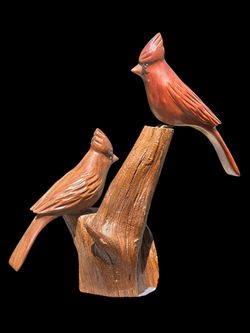 Hand Carved Cardinal Birds On Driftwood By John COWDEn